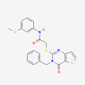 molecular formula C22H19N3O2S3 B2781770 2-({3-苄基-4-氧代-3H,4H-噻吩[3,2-d]嘧啶-2-基}硫基)-N-[3-(甲硫基)苯基]乙酰胺 CAS No. 1252927-10-8