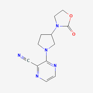 molecular formula C12H13N5O2 B2781773 3-[3-(2-Oxo-1,3-oxazolidin-3-yl)pyrrolidin-1-yl]pyrazine-2-carbonitrile CAS No. 2380141-27-3