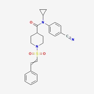 molecular formula C24H25N3O3S B2781784 N-(4-氰基苯基)-N-环丙基-1-(2-苯乙烯磺酰)哌啶-4-甲酰胺 CAS No. 1428121-38-3