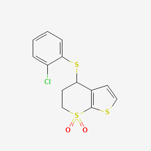molecular formula C13H11ClO2S3 B2781823 4-(2-chlorophenyl)sulfanyl-5,6-dihydro-4H-thieno[2,3-b]thiopyran 7,7-dioxide CAS No. 339019-26-0