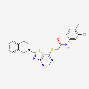 molecular formula C23H20ClN5OS2 B2781852 N-(3-chloro-4-methylphenyl)-2-((2-(3,4-dihydroisoquinolin-2(1H)-yl)thiazolo[4,5-d]pyrimidin-7-yl)thio)acetamide CAS No. 1207039-04-0