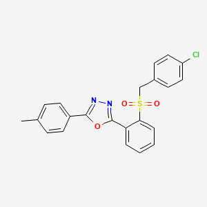molecular formula C22H17ClN2O3S B2781891 2-{2-[(4-Chlorobenzyl)sulfonyl]phenyl}-5-(4-methylphenyl)-1,3,4-oxadiazole CAS No. 339104-24-4