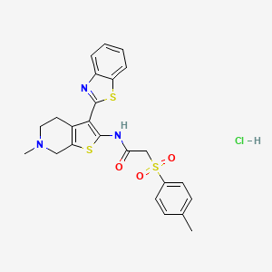 molecular formula C24H24ClN3O3S3 B2781910 N-(3-(benzo[d]thiazol-2-yl)-6-methyl-4,5,6,7-tetrahydrothieno[2,3-c]pyridin-2-yl)-2-tosylacetamide hydrochloride CAS No. 1190013-39-8