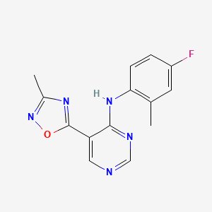 molecular formula C14H12FN5O B2781928 N-(4-fluoro-2-methylphenyl)-5-(3-methyl-1,2,4-oxadiazol-5-yl)pyrimidin-4-amine CAS No. 2034339-69-8