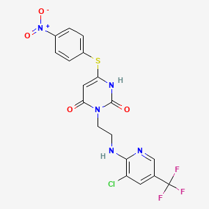 molecular formula C18H13ClF3N5O4S B2781951 3-[2-[[3-chloro-5-(trifluoromethyl)pyridin-2-yl]amino]ethyl]-6-(4-nitrophenyl)sulfanyl-1H-pyrimidine-2,4-dione CAS No. 306978-30-3