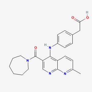molecular formula C24H26N4O3 B2781973 (4-{[3-(Azepan-1-ylcarbonyl)-7-methyl-1,8-naphthyridin-4-yl]amino}phenyl)acetic acid CAS No. 1251633-00-7
