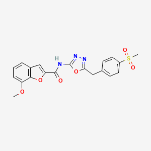 molecular formula C20H17N3O6S B2781978 7-methoxy-N-(5-(4-(methylsulfonyl)benzyl)-1,3,4-oxadiazol-2-yl)benzofuran-2-carboxamide CAS No. 1171398-19-8