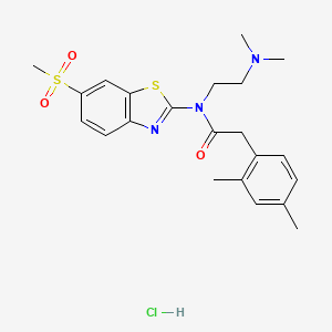 molecular formula C22H28ClN3O3S2 B2782025 N-(2-(二甲胺)乙基)-2-(2,4-二甲基苯基)-N-(6-(甲磺基)苯并[d]噻唑-2-基)乙酰胺盐酸盐 CAS No. 1219188-40-5