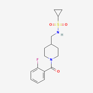 molecular formula C16H21FN2O3S B2782029 N-((1-(2-氟苯甲酰)哌啶-4-基)甲基)环丙烷磺酰胺 CAS No. 1235301-74-2