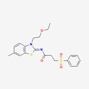 (E)-N-(3-(2-ethoxyethyl)-6-methylbenzo[d]thiazol-2(3H)-ylidene)-3-(phenylsulfonyl)propanamide