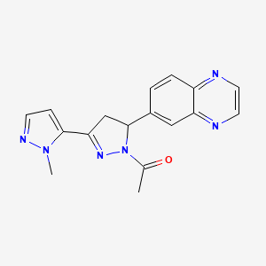 molecular formula C17H16N6O B2782066 1-(2'-methyl-5-(quinoxalin-6-yl)-4,5-dihydro-1H,2'H-[3,3'-bipyrazol]-1-yl)ethanone CAS No. 1172417-02-5