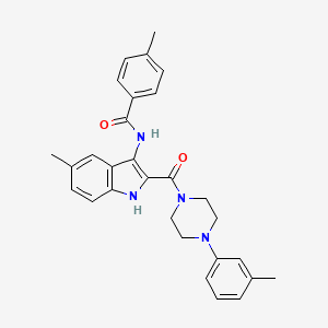 4-methyl-N-(5-methyl-2-(4-(m-tolyl)piperazine-1-carbonyl)-1H-indol-3-yl)benzamide