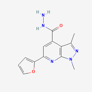 molecular formula C13H13N5O2 B2782112 6-(furan-2-yl)-1,3-dimethyl-1H-pyrazolo[3,4-b]pyridine-4-carbohydrazide CAS No. 937598-55-5