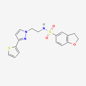 molecular formula C17H17N3O3S2 B2782135 N-(2-(3-(thiophen-2-yl)-1H-pyrazol-1-yl)ethyl)-2,3-dihydrobenzofuran-5-sulfonamide CAS No. 1798028-86-0