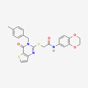 molecular formula C24H21N3O4S2 B2782154 N-(2,3-dihydro-1,4-benzodioxin-6-yl)-2-{[3-(4-methylbenzyl)-4-oxo-3,4-dihydrothieno[3,2-d]pyrimidin-2-yl]sulfanyl}acetamide CAS No. 894241-49-7