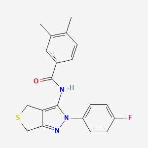 molecular formula C20H18FN3OS B2782158 N-[2-(4-fluorophenyl)-4,6-dihydrothieno[3,4-c]pyrazol-3-yl]-3,4-dimethylbenzamide CAS No. 450343-09-6
