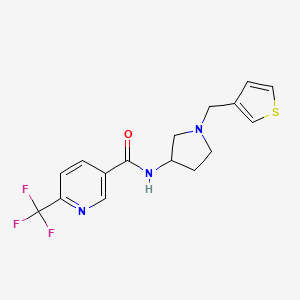 molecular formula C16H16F3N3OS B2782168 N-{1-[(噻吩-3-基)甲基]吡咯啉-3-基}-6-(三氟甲基)吡啶-3-羧酰胺 CAS No. 2097862-27-4