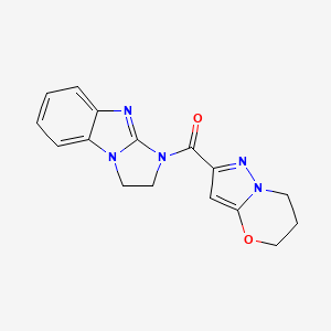 molecular formula C16H15N5O2 B2782185 1,2-Dihydroimidazo[1,2-a]benzimidazol-3-yl(6,7-dihydro-5H-pyrazolo[5,1-b][1,3]oxazin-2-yl)methanone CAS No. 1428365-97-2