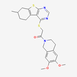 molecular formula C24H27N3O3S2 B2782194 1-(6,7-二甲氧基-3,4-二氢-1H-异喹啉-2-基)-2-[(7-甲基-5,6,7,8-四氢-[1]苯并噻吩[2,3-d]嘧啶-4-基)硫基]乙酮 CAS No. 690644-76-9