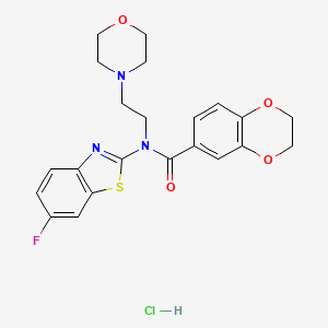 molecular formula C22H23ClFN3O4S B2782196 N-(6-氟苯并[d]噻唑-2-基)-N-(2-吗啉基乙基)-2,3-二氢苯并[b][1,4]二噁烷-6-羧酰胺盐酸盐 CAS No. 1215528-31-6
