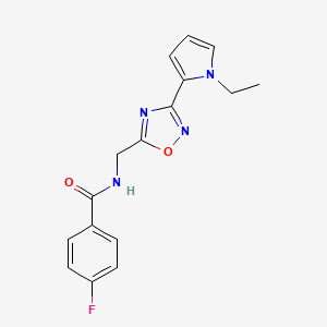 molecular formula C16H15FN4O2 B2782203 N-((3-(1-ethyl-1H-pyrrol-2-yl)-1,2,4-oxadiazol-5-yl)methyl)-4-fluorobenzamide CAS No. 2034410-40-5