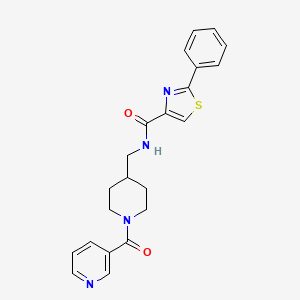 molecular formula C22H22N4O2S B2782206 N-((1-nicotinoylpiperidin-4-yl)methyl)-2-phenylthiazole-4-carboxamide CAS No. 1797068-18-8