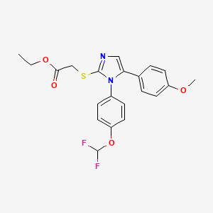 molecular formula C21H20F2N2O4S B2782213 乙酸2-((1-(4-(二氟甲氧基)苯基)-5-(4-甲氧基苯基)-1H-咪唑-2-基)硫基)酯 CAS No. 1226439-12-8