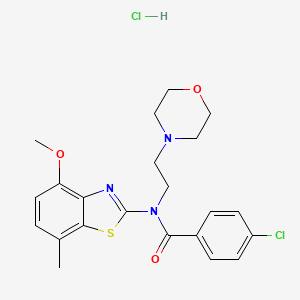 molecular formula C22H25Cl2N3O3S B2782222 4-chloro-N-(4-methoxy-7-methylbenzo[d]thiazol-2-yl)-N-(2-morpholinoethyl)benzamide hydrochloride CAS No. 1329898-26-1