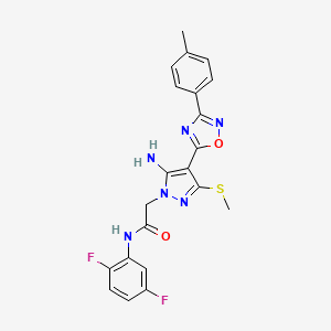 molecular formula C21H18F2N6O2S B2782229 2-[5-amino-4-[3-(4-methylphenyl)-1,2,4-oxadiazol-5-yl]-3-(methylthio)-1H-pyrazol-1-yl]-N-(2,5-difluorophenyl)acetamide CAS No. 1242964-14-2