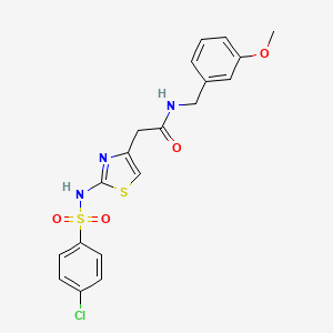 molecular formula C19H18ClN3O4S2 B2782237 2-(2-(4-chlorophenylsulfonamido)thiazol-4-yl)-N-(3-methoxybenzyl)acetamide CAS No. 922046-65-9