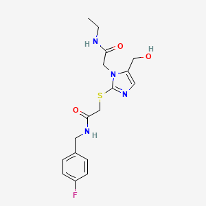 molecular formula C17H21FN4O3S B2782248 N-乙基-2-(2-((2-((4-氟苄基)氨基)-2-氧代乙基)硫)-5-(羟甲基)-1H-咪唑-1-基)乙酰胺 CAS No. 921563-91-9