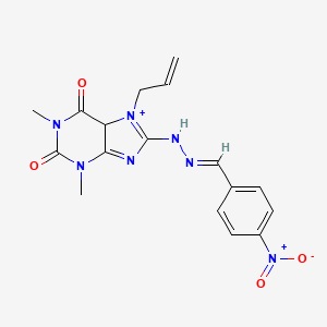 molecular formula C17H17N7O4 B2782263 1,3-dimethyl-8-[(2E)-2-[(4-nitrophenyl)methylidene]hydrazin-1-yl]-7-(prop-2-en-1-yl)-2,3,6,7-tetrahydro-1H-purine-2,6-dione CAS No. 376617-98-0