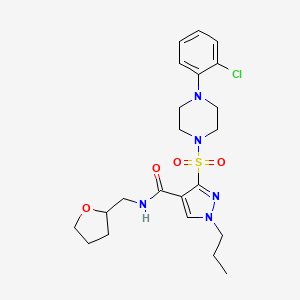 molecular formula C22H30ClN5O4S B2782283 3-((4-(2-chlorophenyl)piperazin-1-yl)sulfonyl)-1-propyl-N-((tetrahydrofuran-2-yl)methyl)-1H-pyrazole-4-carboxamide CAS No. 1251707-48-8