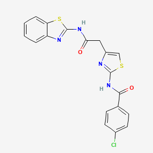 molecular formula C19H13ClN4O2S2 B2782298 N-(4-(2-(benzo[d]thiazol-2-ylamino)-2-oxoethyl)thiazol-2-yl)-4-chlorobenzamide CAS No. 921585-42-4
