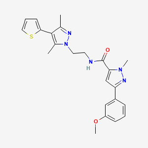 molecular formula C23H25N5O2S B2782300 N-(2-(3,5-dimethyl-4-(thiophen-2-yl)-1H-pyrazol-1-yl)ethyl)-3-(3-methoxyphenyl)-1-methyl-1H-pyrazole-5-carboxamide CAS No. 2034356-56-2
