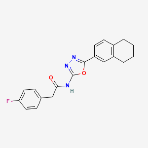 molecular formula C20H18FN3O2 B2782307 2-(4-fluorophenyl)-N-[5-(5,6,7,8-tetrahydronaphthalen-2-yl)-1,3,4-oxadiazol-2-yl]acetamide CAS No. 922647-48-1