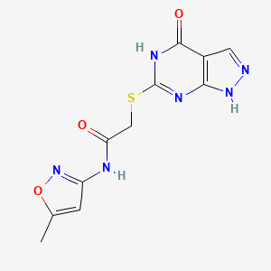 molecular formula C11H10N6O3S B2782308 N-(5-methylisoxazol-3-yl)-2-((4-oxo-4,5-dihydro-1H-pyrazolo[3,4-d]pyrimidin-6-yl)thio)acetamide CAS No. 877630-28-9