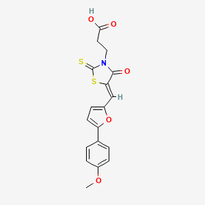 molecular formula C18H15NO5S2 B2782312 (Z)-3-(5-((5-(4-methoxyphenyl)furan-2-yl)methylene)-4-oxo-2-thioxothiazolidin-3-yl)propanoic acid CAS No. 883470-11-9