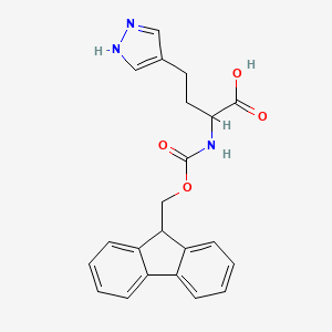 molecular formula C22H21N3O4 B2782313 2-(9H-Fluoren-9-ylmethoxycarbonylamino)-4-(1H-pyrazol-4-yl)butanoic acid CAS No. 2352066-07-8