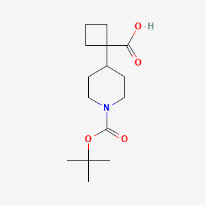 molecular formula C15H25NO4 B2782323 1-{1-[(Tert-butoxy)carbonyl]piperidin-4-yl}cyclobutane-1-carboxylic acid CAS No. 2228674-20-0