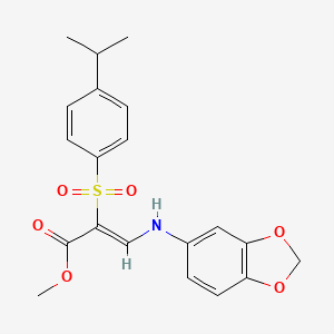 molecular formula C20H21NO6S B2782330 甲基 (2Z)-3-(1,3-苯并二氧杂环戊二烯-5-基氨基)-2-[(4-异丙基苯基)磺酰基]丙酸酯 CAS No. 1327178-76-6