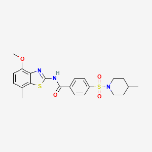 molecular formula C22H25N3O4S2 B2782341 N-(4-methoxy-7-methylbenzo[d]thiazol-2-yl)-4-((4-methylpiperidin-1-yl)sulfonyl)benzamide CAS No. 851080-55-2