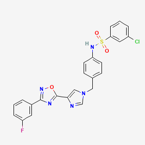 molecular formula C24H17ClFN5O3S B2782342 3-chloro-N-(4-((4-(3-(3-fluorophenyl)-1,2,4-oxadiazol-5-yl)-1H-imidazol-1-yl)methyl)phenyl)benzenesulfonamide CAS No. 1111037-65-0