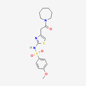 molecular formula C18H23N3O4S2 B2782344 N-(4-(2-(azepan-1-yl)-2-oxoethyl)thiazol-2-yl)-4-methoxybenzenesulfonamide CAS No. 921995-31-5