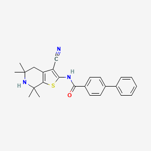 molecular formula C25H25N3OS B2782350 N-(3-cyano-5,5,7,7-tetramethyl-4,6-dihydrothieno[2,3-c]pyridin-2-yl)-4-phenylbenzamide CAS No. 887902-10-5