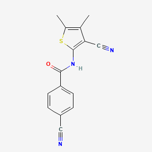 molecular formula C15H11N3OS B2782362 4-cyano-N-(3-cyano-4,5-dimethylthiophen-2-yl)benzamide CAS No. 896301-69-2