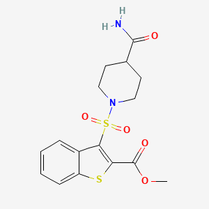 molecular formula C16H18N2O5S2 B2782366 Methyl 3-{[4-(aminocarbonyl)piperidin-1-yl]sulfonyl}-1-benzothiophene-2-carboxylate CAS No. 899725-32-7