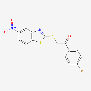 molecular formula C15H9BrN2O3S2 B2782368 1-(4-Bromophenyl)-2-((5-nitrobenzo[d]thiazol-2-yl)thio)ethanone CAS No. 868214-53-3