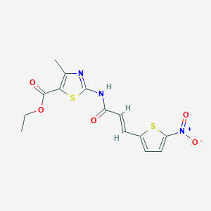 molecular formula C14H13N3O5S2 B2782369 (E)-ethyl 4-methyl-2-(3-(5-nitrothiophen-2-yl)acrylamido)thiazole-5-carboxylate CAS No. 476319-80-9