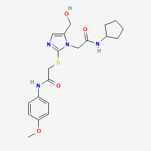 molecular formula C20H26N4O4S B2782370 2-{[1-[2-(cyclopentylamino)-2-oxoethyl]-5-(hydroxymethyl)-1H-imidazol-2-yl]thio}-N-(4-methoxyphenyl)acetamide CAS No. 923174-70-3